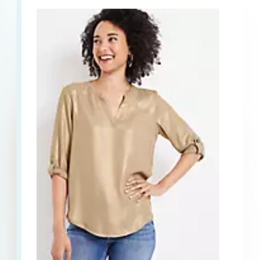 Maurices Atwood Gold Shimmer 3/4 Sleeve Popover Blouse XL - Picture 4 of 9